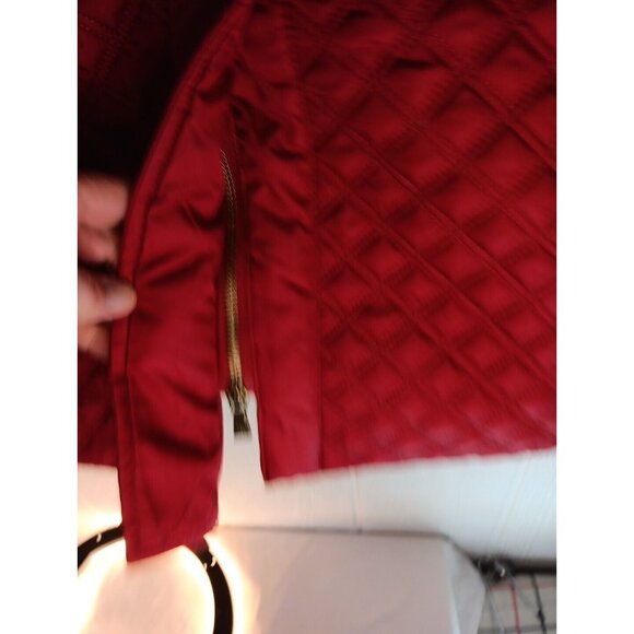 Isaac Mizrahi Live Coat Women's 2 Red Neck Bow Quilted Zip Snap Long Length - Picture 7 of 11